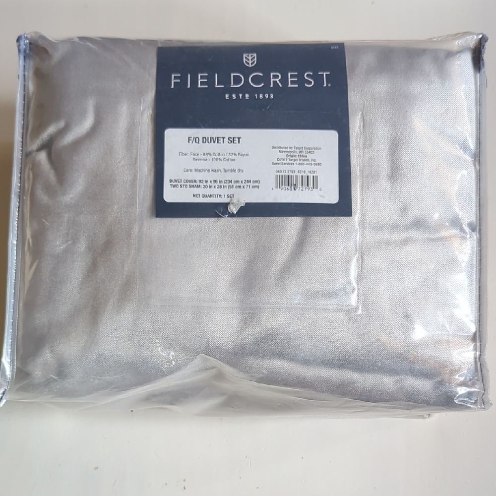 New Fieldcrest Luxe Gray Velvet Duvet Cover Full/Queen